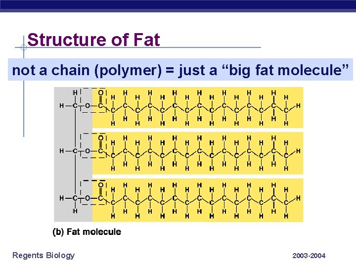 Structure of Fat not a chain (polymer) = just a “big fat molecule” Regents