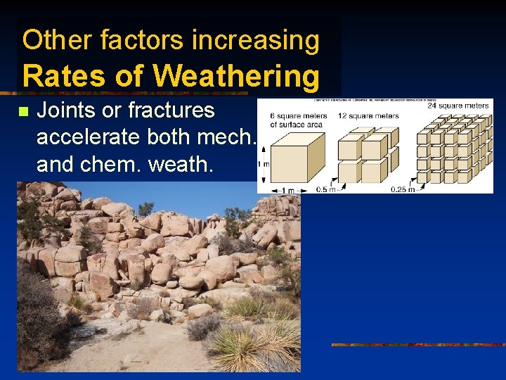 Other factors increasing Rates of Weathering n Joints or fractures accelerate both mech. and