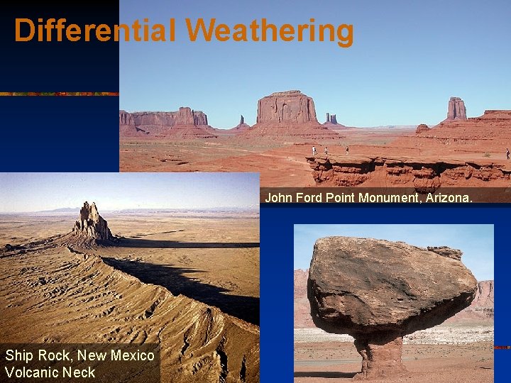 Differential Weathering John Ford Point Monument Also See Fig. 13. 7 of the Colorado