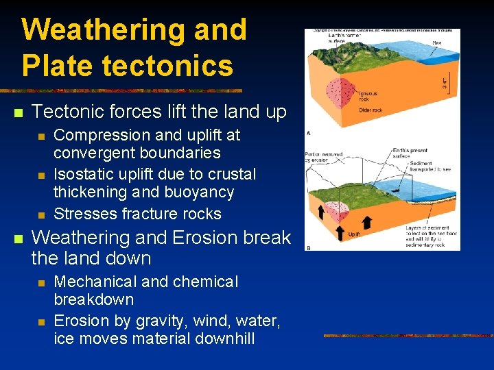 Weathering and Plate tectonics n Tectonic forces lift the land up n n Compression