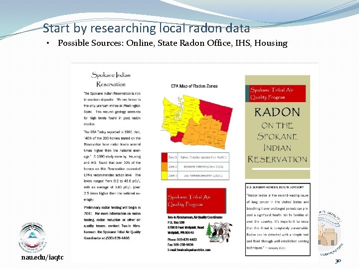 Start by researching local radon data • Possible Sources: Online, State Radon Office, IHS,