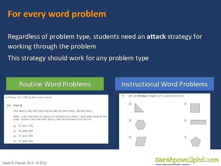 For every word problem Regardless of problem type, students need an attack strategy for
