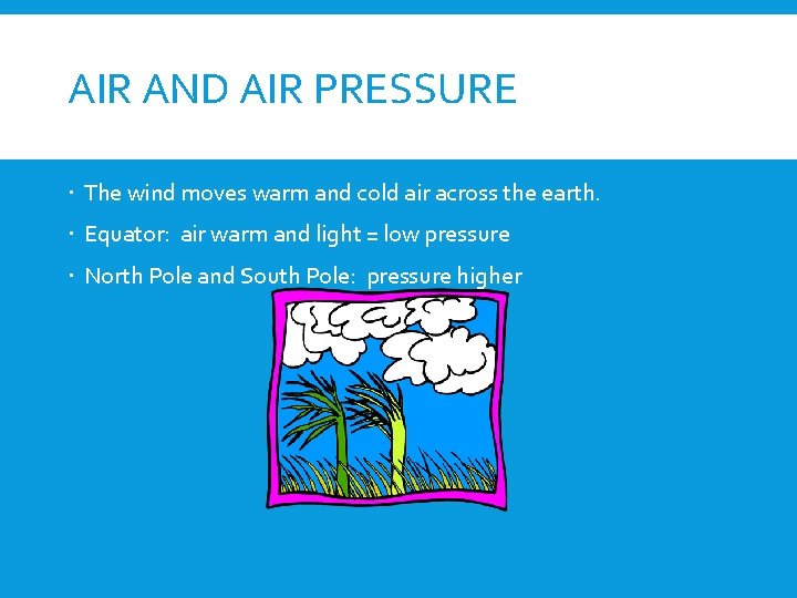 AIR AND AIR PRESSURE The wind moves warm and cold air across the earth.