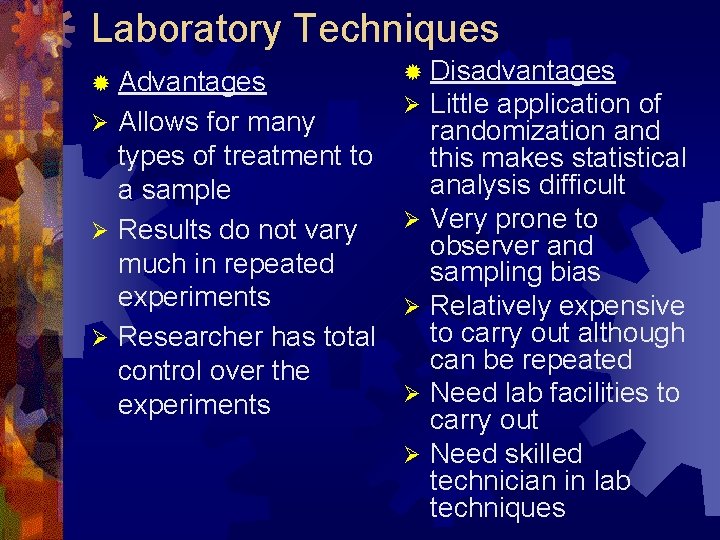 Laboratory Techniques ® Advantages ® Disadvantages Ø Little application Allows for many types of Laboratory Techniques ® Advantages ® Disadvantages Ø Little application Allows for many types of