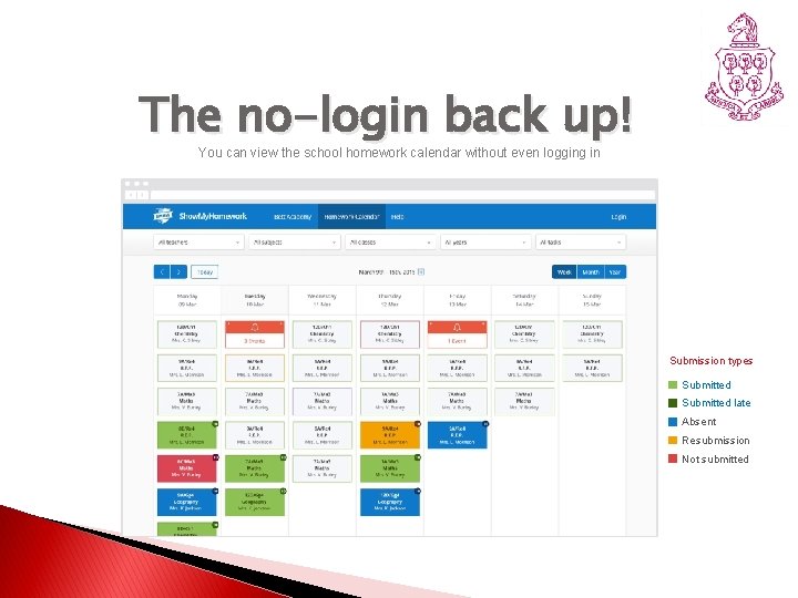 28 The no-login back up! You can view the school homework calendar without even