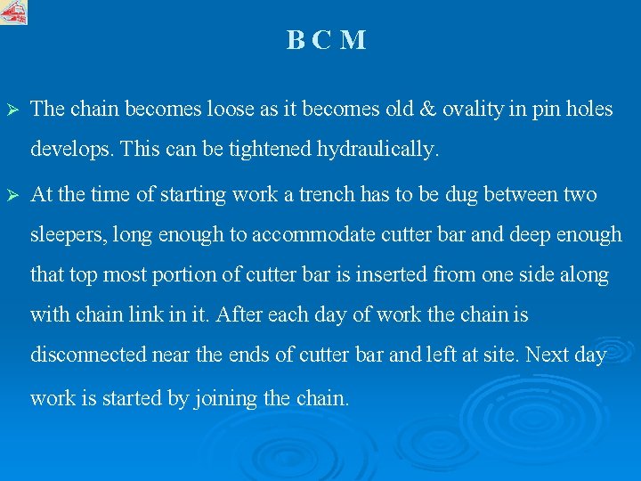 BCM Ø The chain becomes loose as it becomes old & ovality in pin