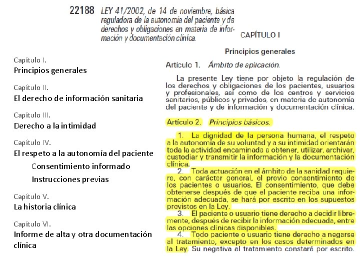 Capítulo I. Principios generales Capítulo II. El derecho de información sanitaria Capítulo III. Derecho