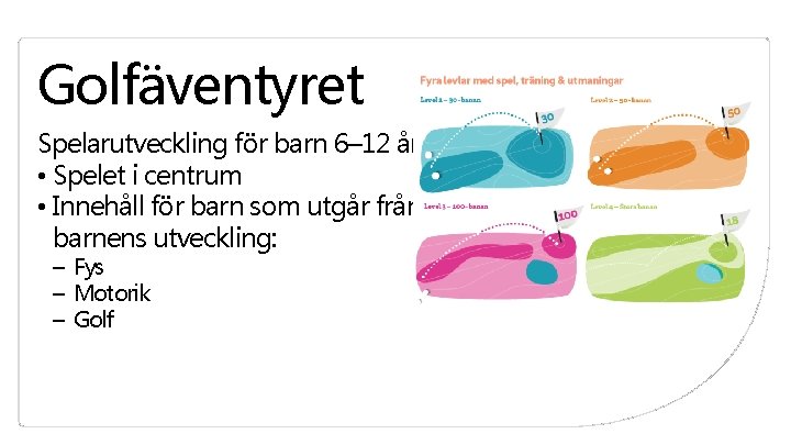 Golfäventyret Spelarutveckling för barn 6– 12 år • Spelet i centrum • Innehåll för