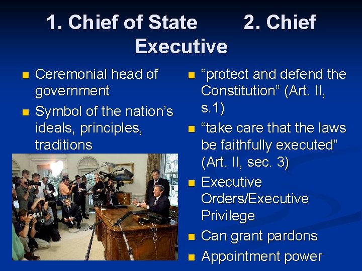 1. Chief of State 2. Chief Executive n n Ceremonial head of government Symbol