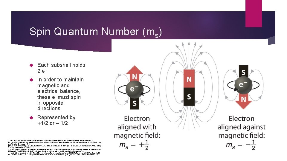 Spin Quantum Number (ms) Each subshell holds 2 e- In order to maintain magnetic