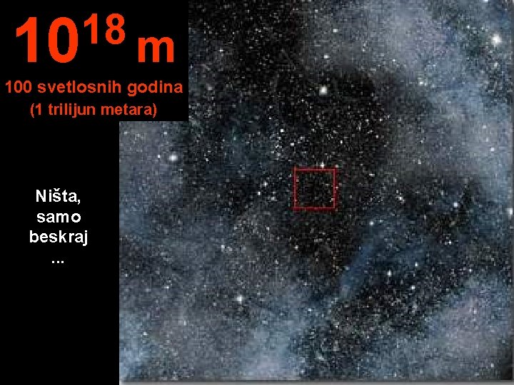 18 10 m 100 svetlosnih godina (1 trilijun metara) Ništa, samo beskraj. . .
