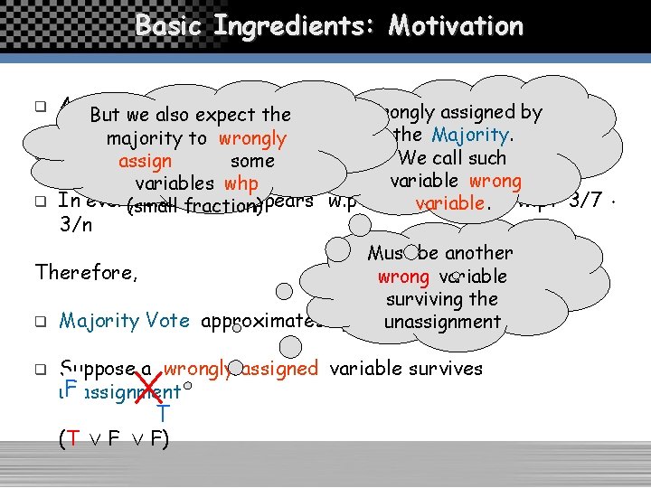 Basic Ingredients: Motivation Assume input according Wrongly to planted 3 SAT by assigned But