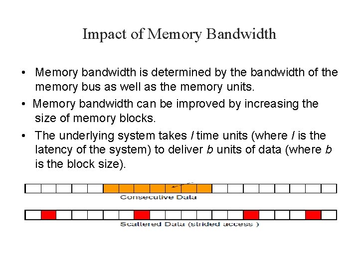Impact of Memory Bandwidth • Memory bandwidth is determined by the bandwidth of the