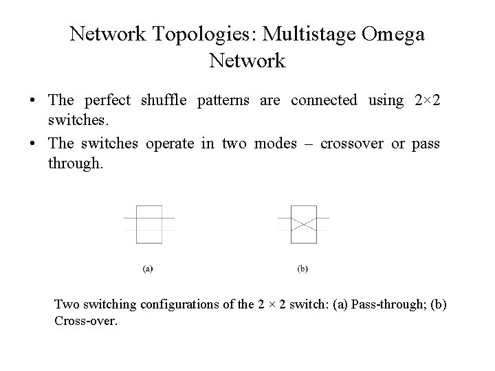 Network Topologies: Multistage Omega Network • The perfect shuffle patterns are connected using 2×