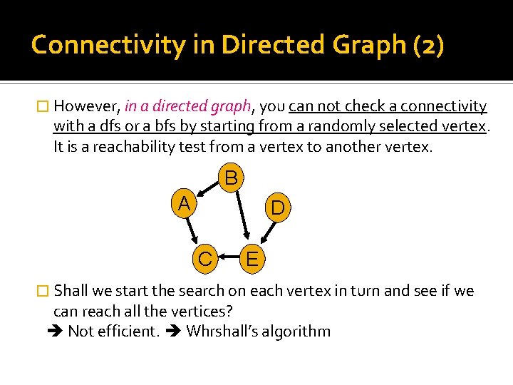 Connectivity in Directed Graph (2) � However, in a directed graph, you can not