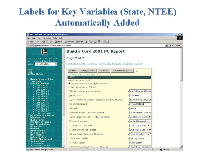 Labels for Key Variables (State, NTEE) Automatically Added 