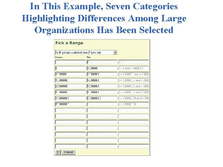 In This Example, Seven Categories Highlighting Differences Among Large Organizations Has Been Selected 