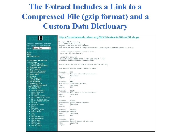 The Extract Includes a Link to a Compressed File (gzip format) and a Custom