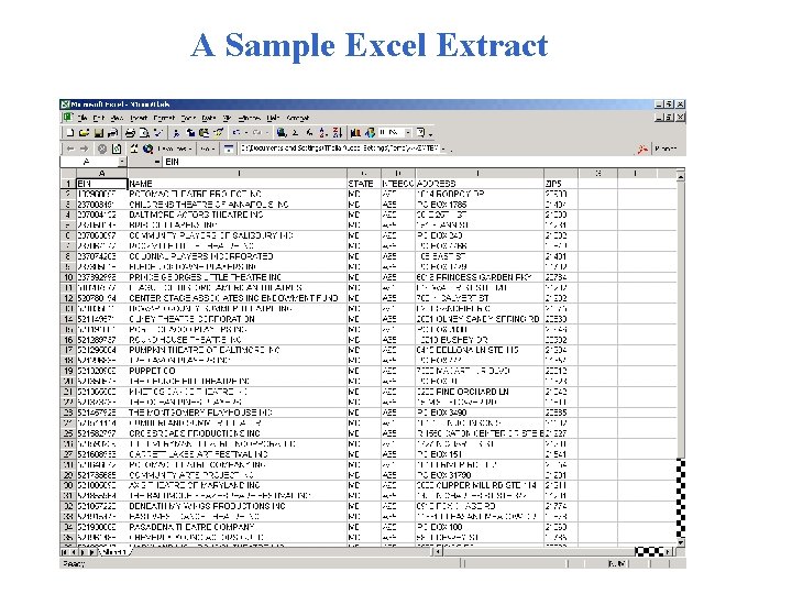 A Sample Excel Extract 