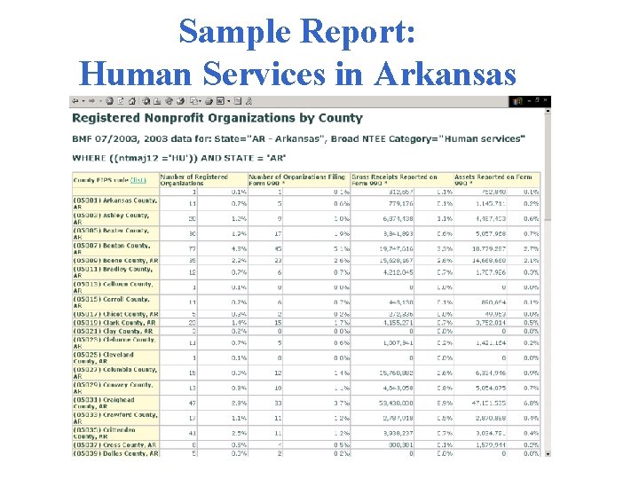 Sample Report: Human Services in Arkansas 