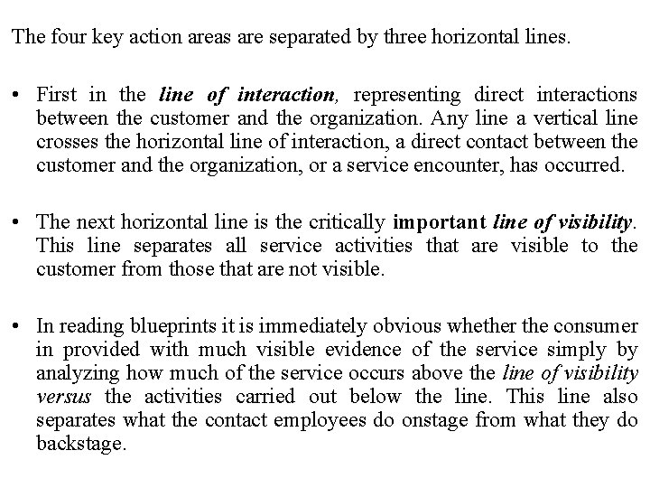 The four key action areas are separated by three horizontal lines. • First in