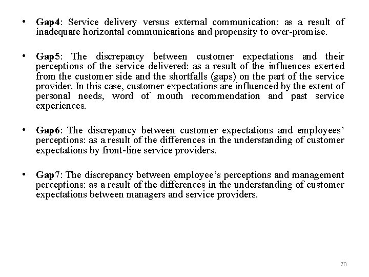  • Gap 4: Service delivery versus external communication: as a result of inadequate