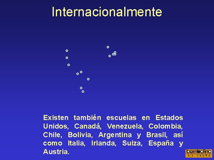 Internacionalmente Existen también escuelas en Estados Unidos, Canadá, Venezuela, Colombia, Chile, Bolivia, Argentina y