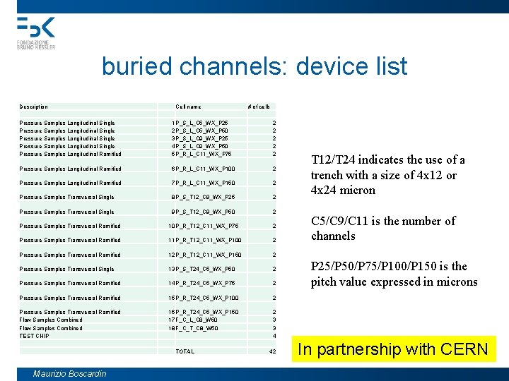 buried channels: device list Description Cell name # of cells Pressure Samples Longitudinal Single