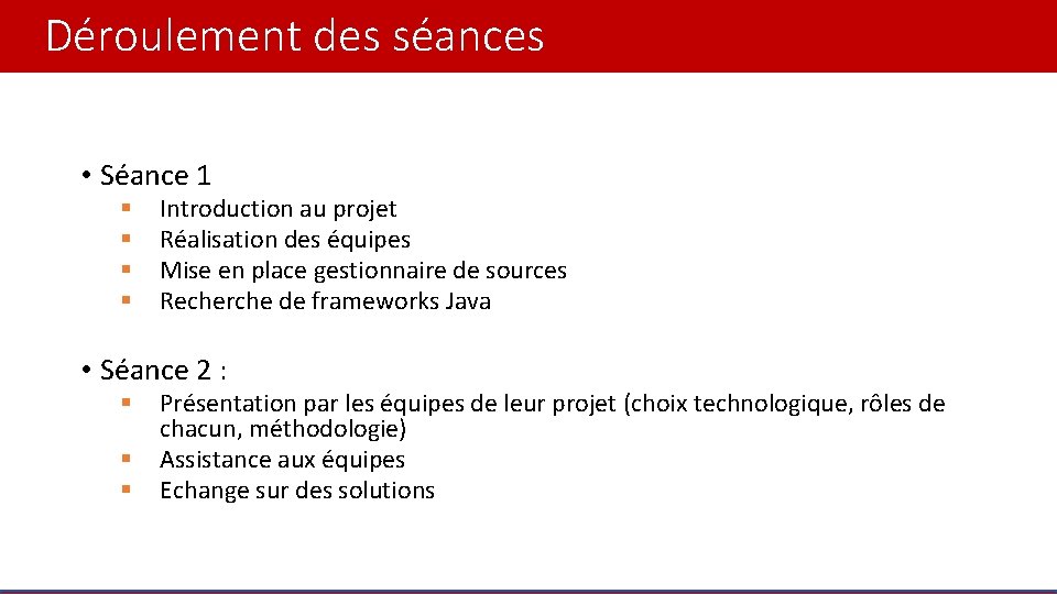 Déroulement des séances • Séance 1 § § Introduction au projet Réalisation des équipes Déroulement des séances • Séance 1 § § Introduction au projet Réalisation des équipes