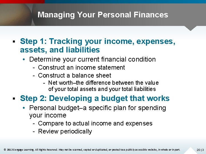 Managing Your Personal Finances § Step 1: Tracking your income, expenses, assets, and liabilities