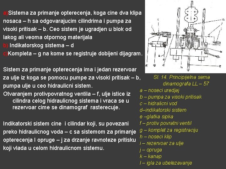 a)Sistema za primanje opterecenja, koga cine dva klipa nosaca – h sa odgovarajucim cilindrima