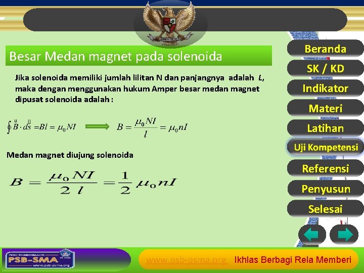 Besar Medan magnet pada solenoida Jika solenoida memiliki jumlah lilitan N dan panjangnya adalah