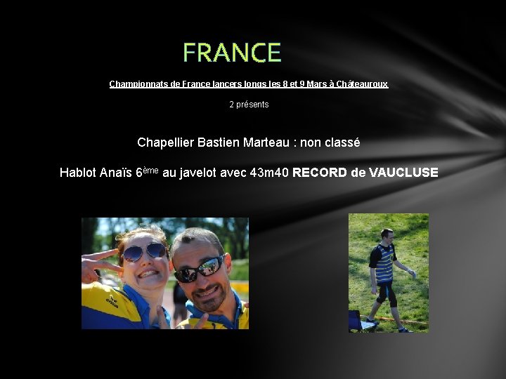 FRANCE Championnats de France lancers longs les 8 et 9 Mars à Châteauroux 2