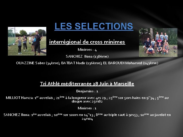 LES SELECTIONS interrégional de cross minimes Minimes : 4 SANCHEZ Ilona (138ème) OUAZZINE Saber