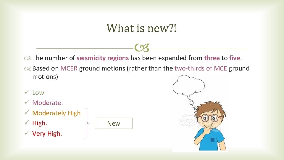 What is new? ! The number of seismicity regions has been expanded from three What is new? ! The number of seismicity regions has been expanded from three