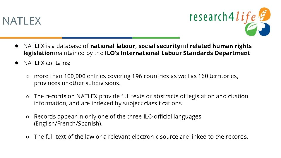 NATLEX ● NATLEX is a database of national labour, social securityand related human rights