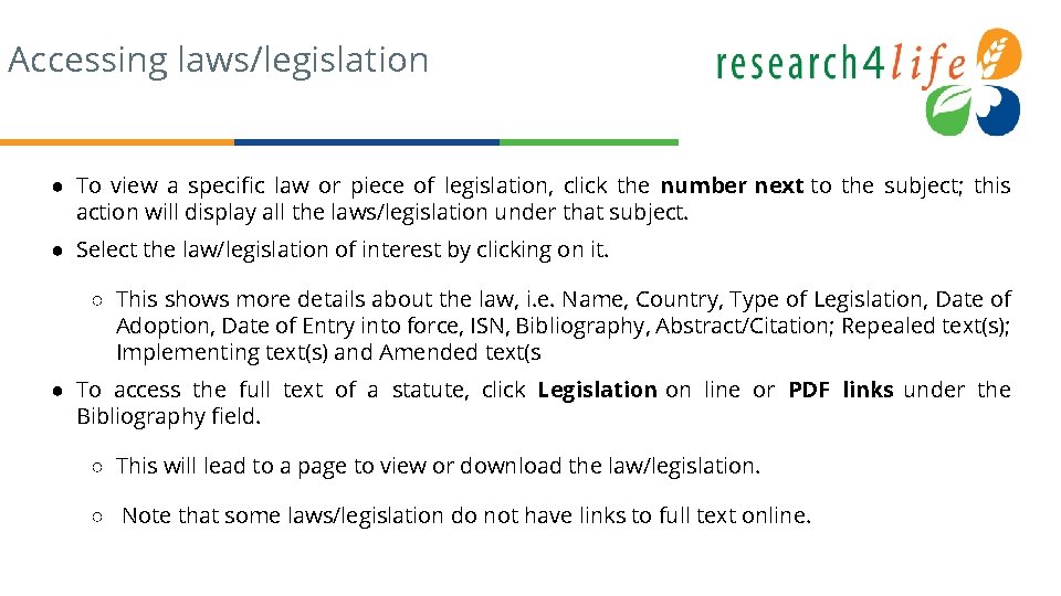 Accessing laws/legislation ● To view a specific law or piece of legislation, click the