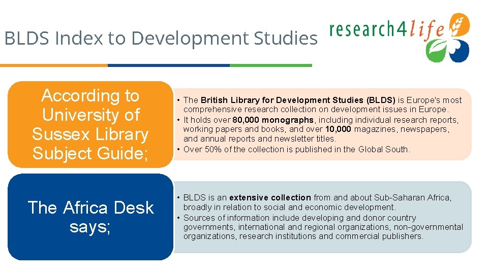 BLDS Index to Development Studies According to University of Sussex Library Subject Guide; •