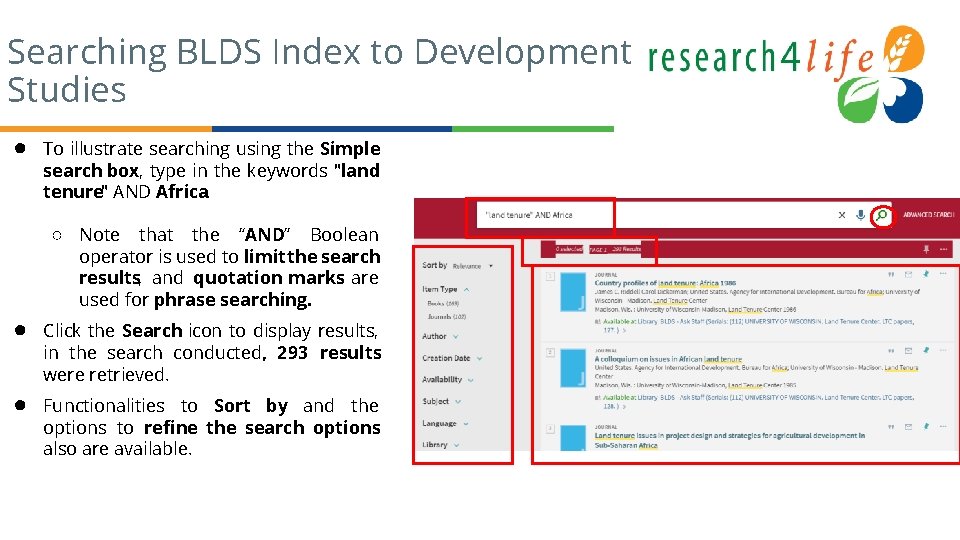 Searching BLDS Index to Development Studies ● To illustrate searching using the Simple search