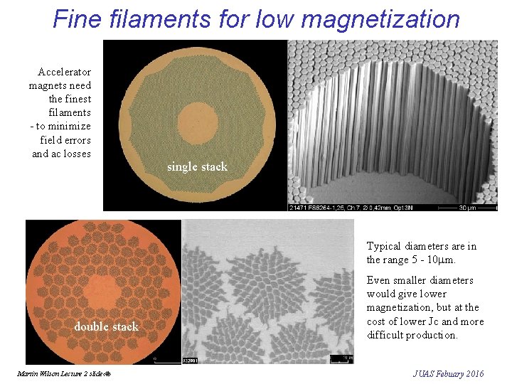 Fine filaments for low magnetization Accelerator magnets need the finest filaments - to minimize