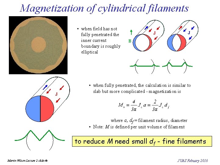 Magnetization of cylindrical filaments • when field has not fully penetrated the inner current