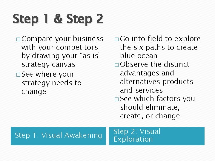 Step 1 & Step 2 � Compare your business with your competitors by drawing