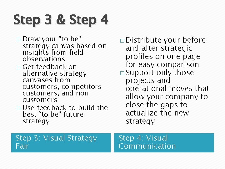 Step 3 & Step 4 � Draw your “to be” strategy canvas based on