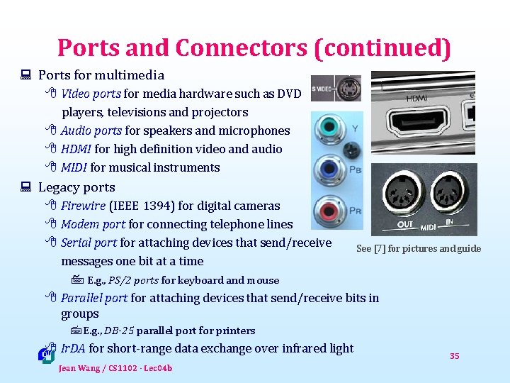 Ports and Connectors (continued) : Ports for multimedia 8 Video ports for media hardware