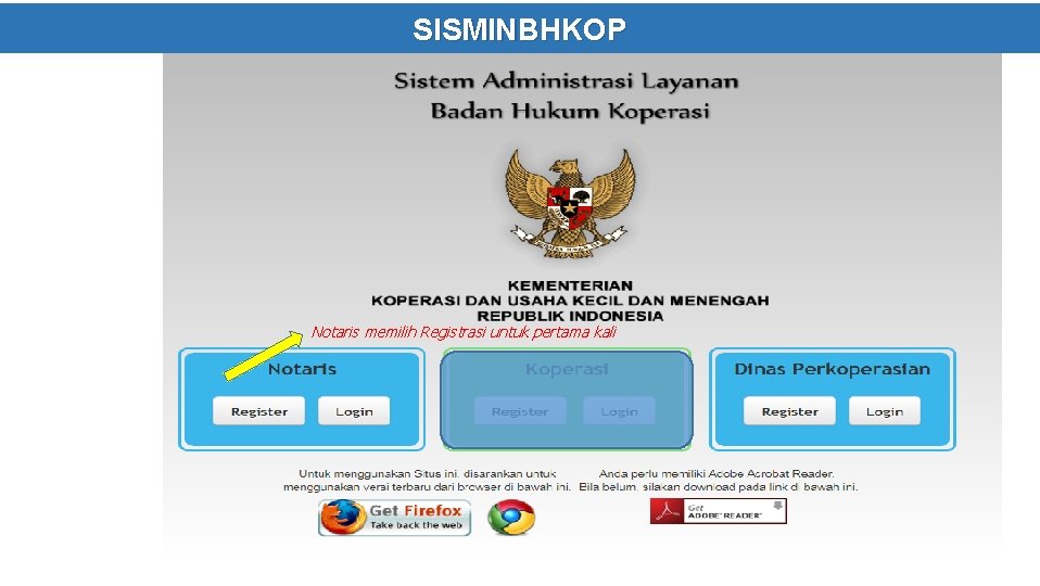 SISMINBHKOP Notaris memilih Registrasi untuk pertama kali 