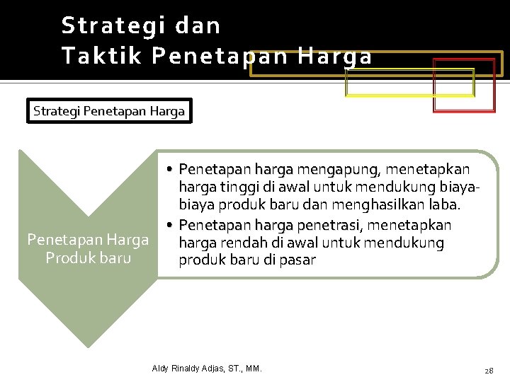 Strategi dan Taktik Penetapan Harga Strategi Penetapan Harga • Penetapan harga mengapung, mengapung menetapkan