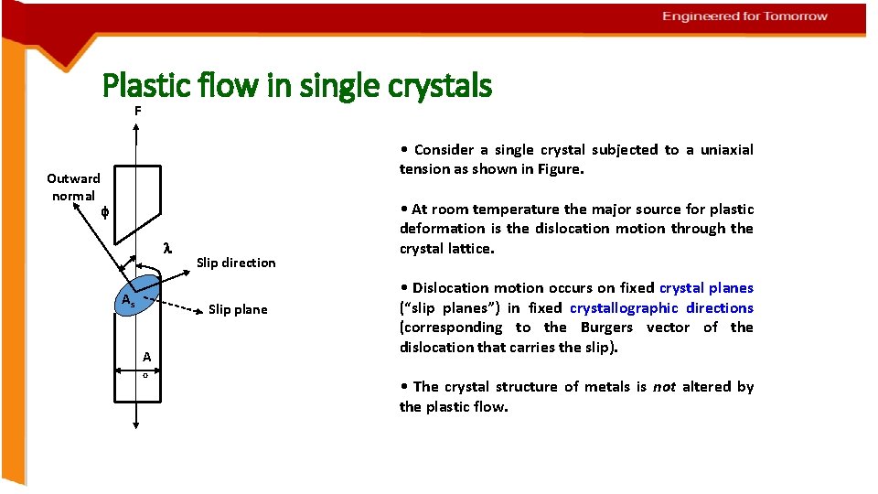 Plastic flow in single crystals F Outward normal • Consider a single crystal subjected