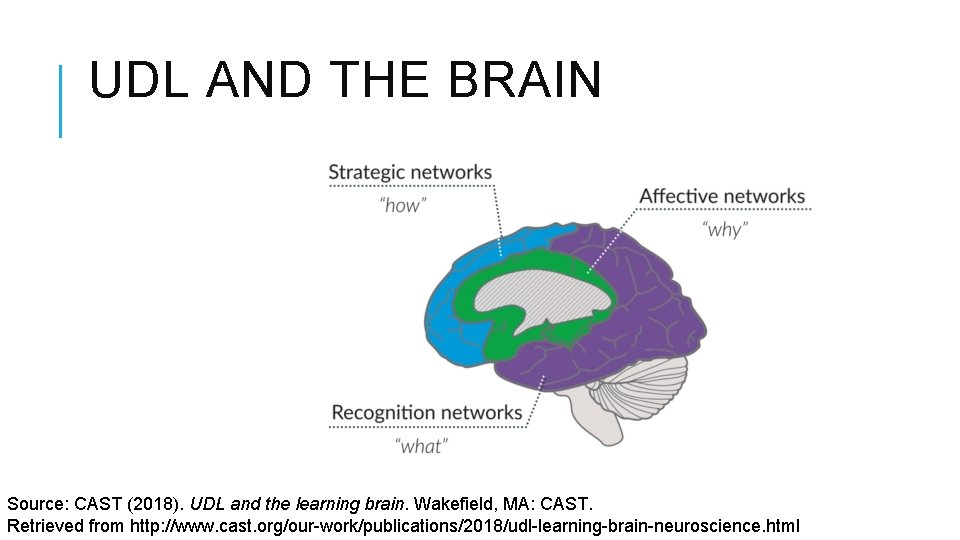 UDL AND THE BRAIN Source: CAST (2018). UDL and the learning brain. Wakefield, MA: UDL AND THE BRAIN Source: CAST (2018). UDL and the learning brain. Wakefield, MA: