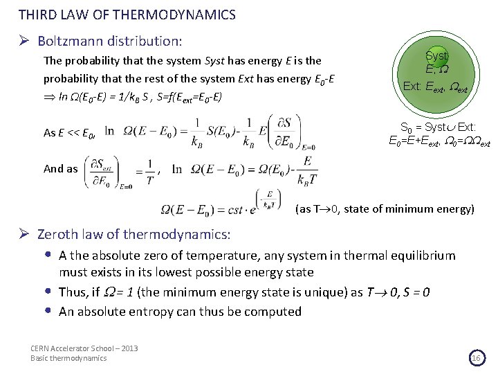 THIRD LAW OF THERMODYNAMICS Ø Boltzmann distribution: The probability that the system Syst has