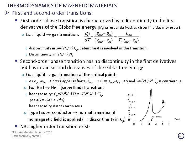 THERMODYNAMICS OF MAGNETIC MATERIALS Ø First and second-order transitions: • First-order phase transition is